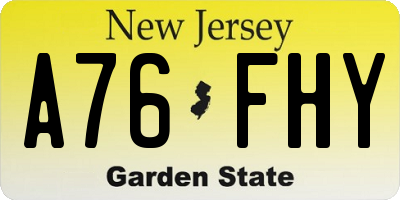 NJ license plate A76FHY