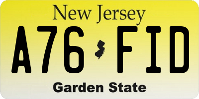 NJ license plate A76FID