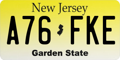 NJ license plate A76FKE