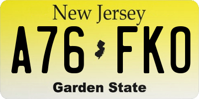 NJ license plate A76FKO