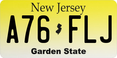 NJ license plate A76FLJ