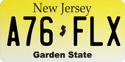 NJ license plate A76FLX