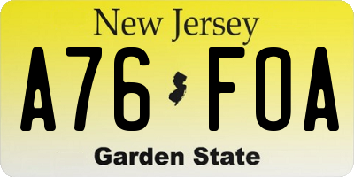 NJ license plate A76FOA