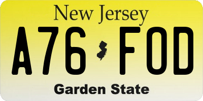 NJ license plate A76FOD