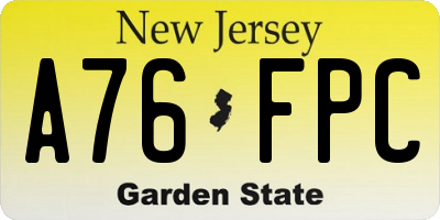 NJ license plate A76FPC
