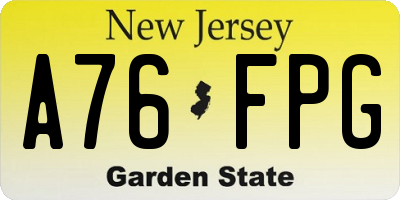 NJ license plate A76FPG