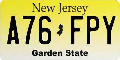 NJ license plate A76FPY