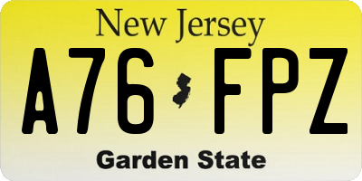 NJ license plate A76FPZ