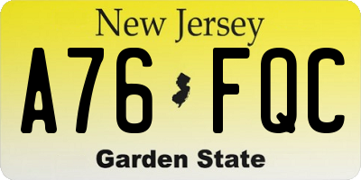NJ license plate A76FQC