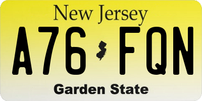 NJ license plate A76FQN