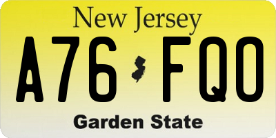 NJ license plate A76FQO