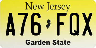 NJ license plate A76FQX