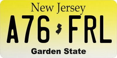 NJ license plate A76FRL