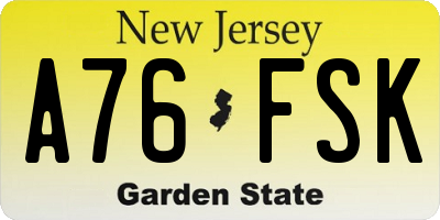 NJ license plate A76FSK