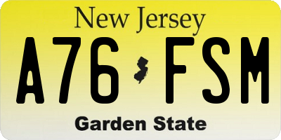 NJ license plate A76FSM