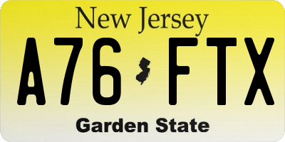 NJ license plate A76FTX