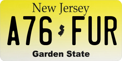 NJ license plate A76FUR