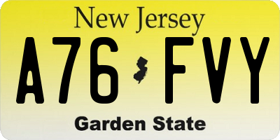 NJ license plate A76FVY