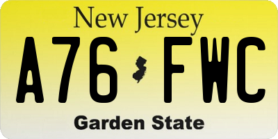 NJ license plate A76FWC