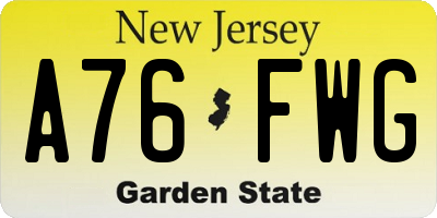 NJ license plate A76FWG