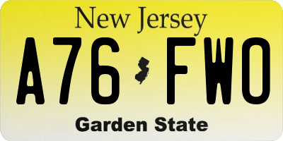 NJ license plate A76FWO