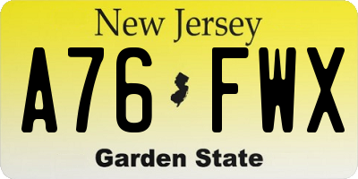 NJ license plate A76FWX