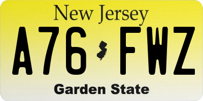 NJ license plate A76FWZ