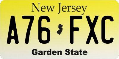 NJ license plate A76FXC
