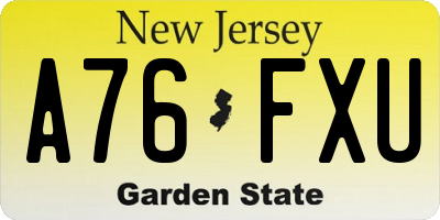 NJ license plate A76FXU