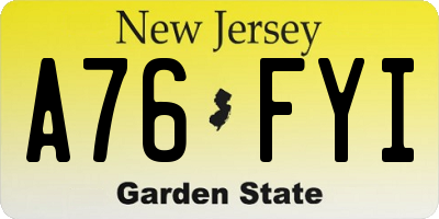 NJ license plate A76FYI