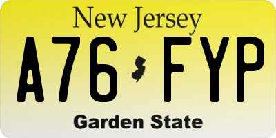 NJ license plate A76FYP