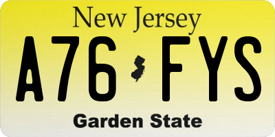 NJ license plate A76FYS