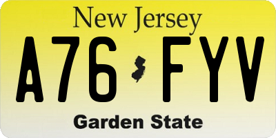 NJ license plate A76FYV