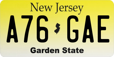 NJ license plate A76GAE
