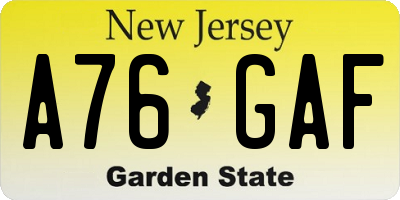 NJ license plate A76GAF