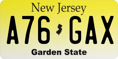NJ license plate A76GAX