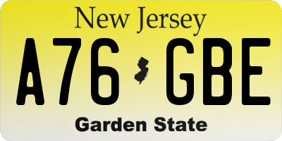 NJ license plate A76GBE