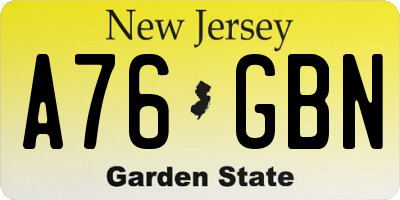 NJ license plate A76GBN