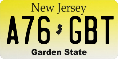 NJ license plate A76GBT