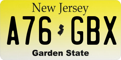 NJ license plate A76GBX
