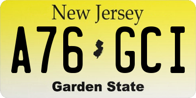 NJ license plate A76GCI