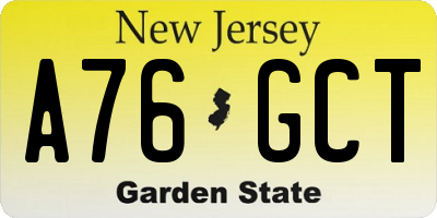 NJ license plate A76GCT