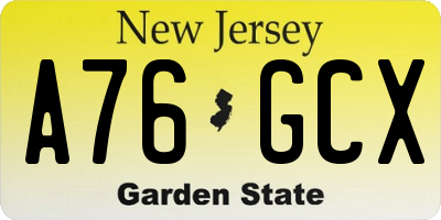 NJ license plate A76GCX