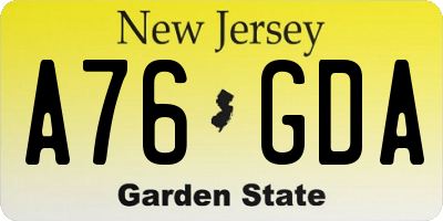 NJ license plate A76GDA