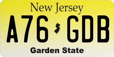 NJ license plate A76GDB