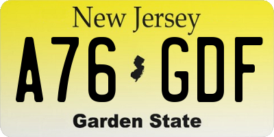 NJ license plate A76GDF