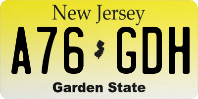 NJ license plate A76GDH