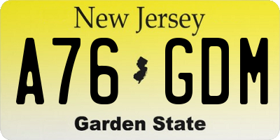 NJ license plate A76GDM
