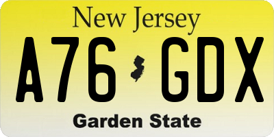 NJ license plate A76GDX