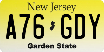 NJ license plate A76GDY